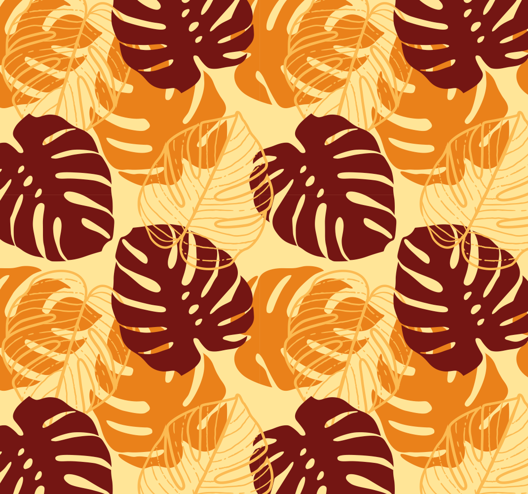 Vinyl teppich natur in dunkelrot und gelb monstera - TenStickers