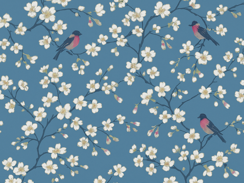 Vinyl teppich natur blaue obstgarten vögel - TenStickers