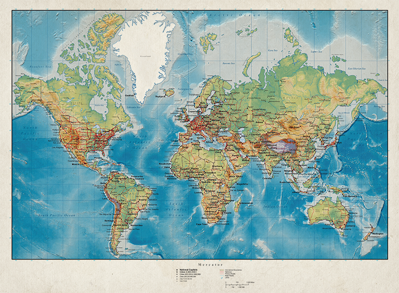 Vinyl teppich weltkarte mercator - TenStickers