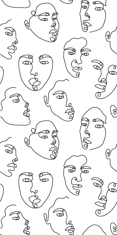 Vinyl teppich modern mit gesichtern im linienmuster - TenStickers