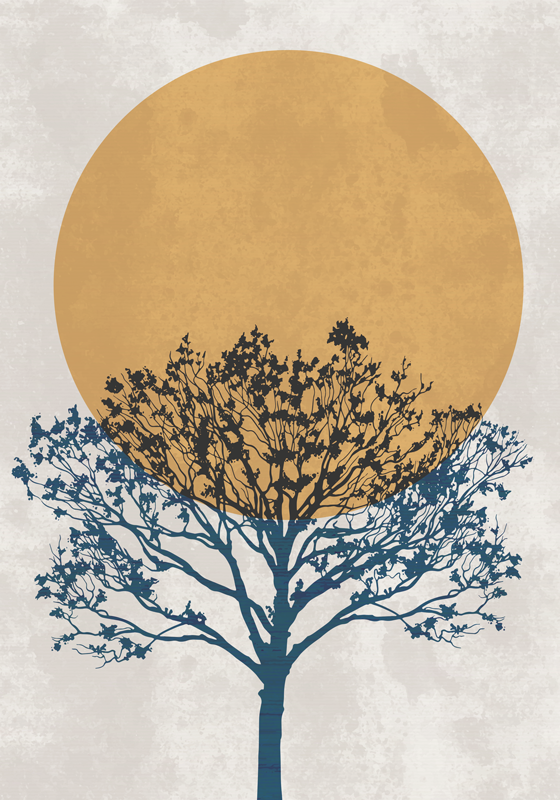 Vinyl teppich blumen baum mit sonnenaufgang - TenStickers