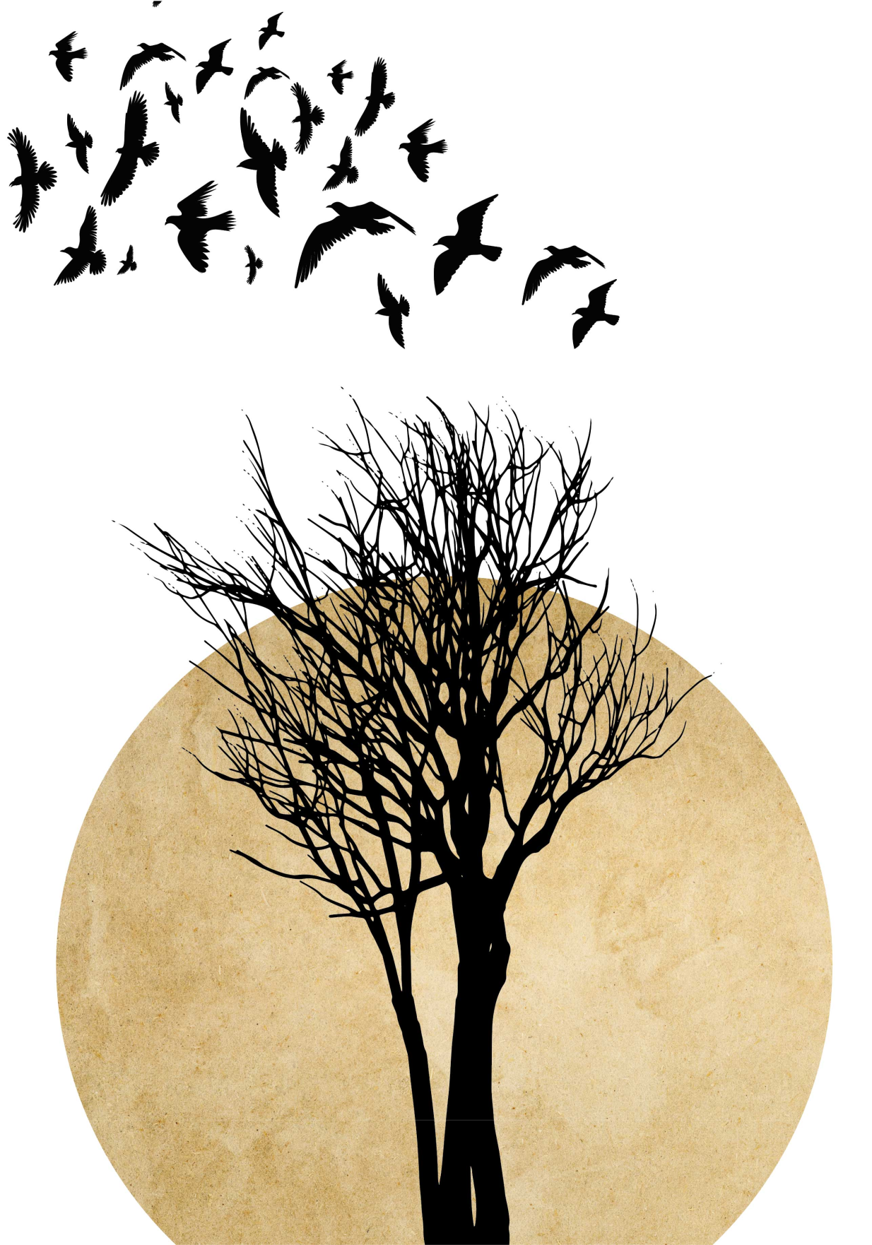 Vinyl teppich blumen baum-silhouette mit vögeln - TenStickers
