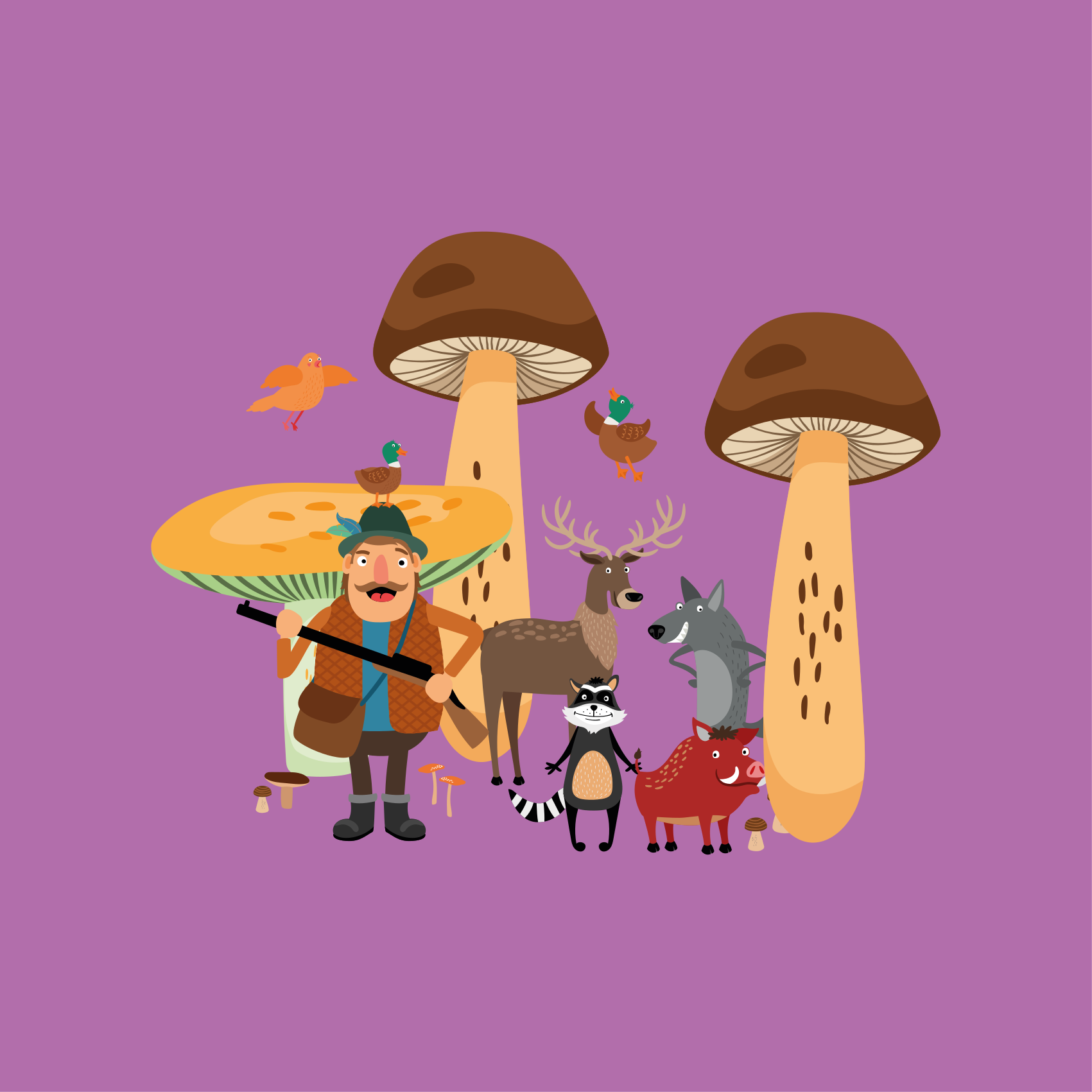 Vinyl teppich kinderzimmer vögel im pilzwald - TenStickers
