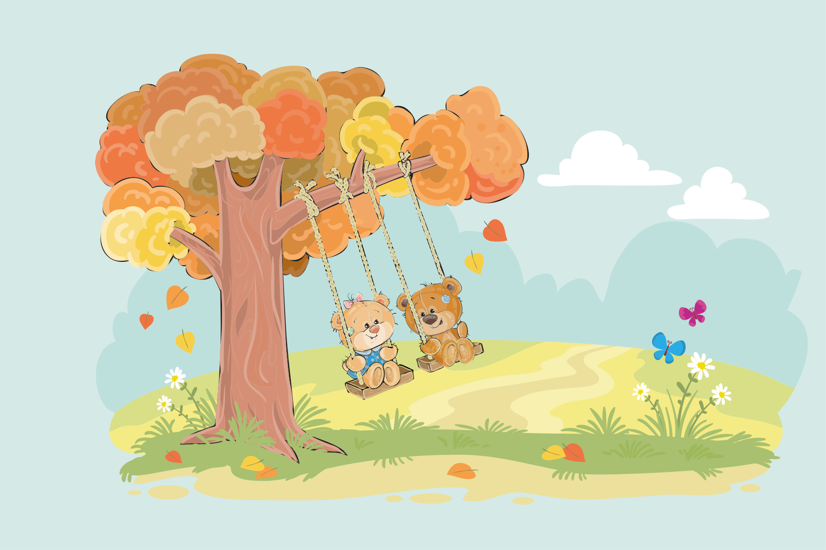 Vinyl teppich kinderzimmer mit teddybären im wald - TenStickers