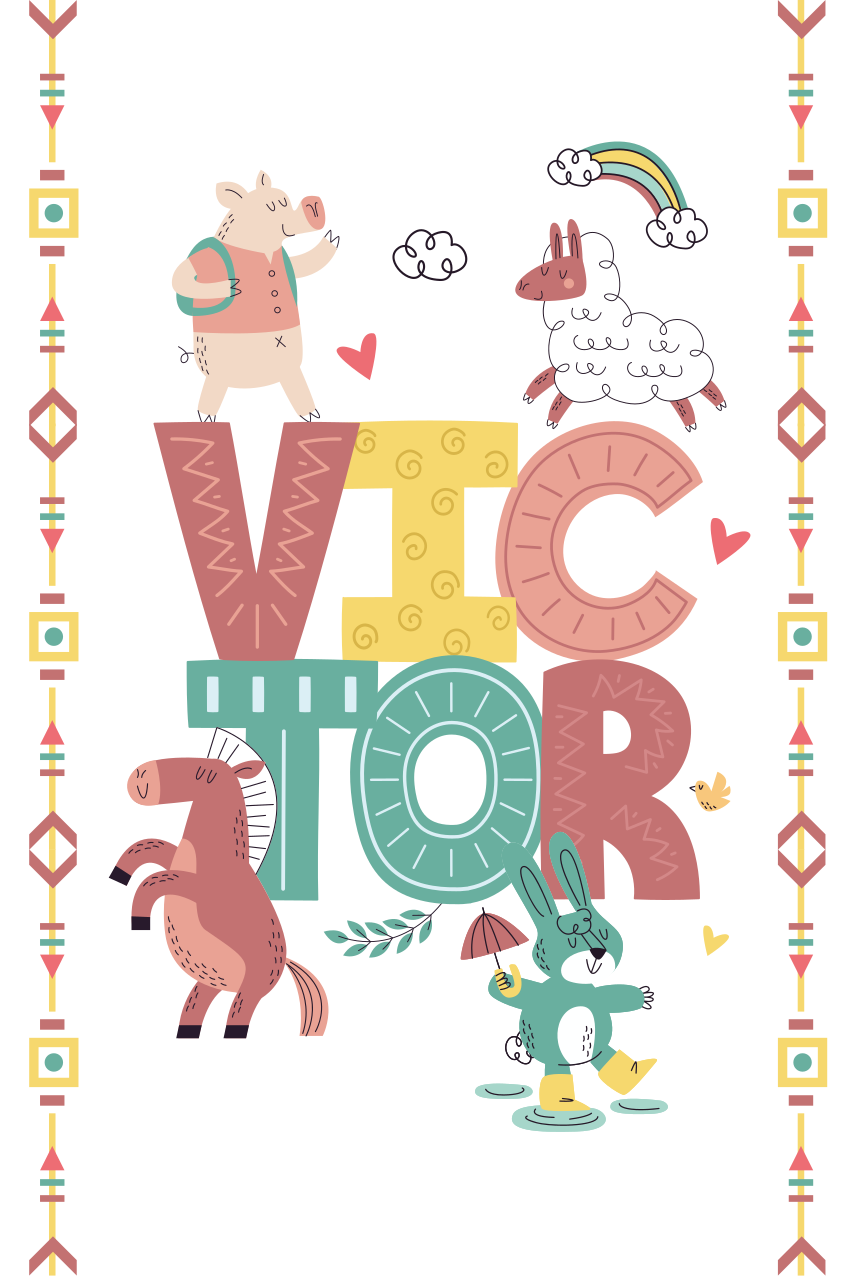 Vinyl teppich kinderzimmer mit tieren und namen - TenStickers