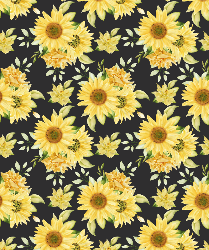 Gelber vinyl teppich mit sonnenblumenmuster auf schwarz - TenStickers
