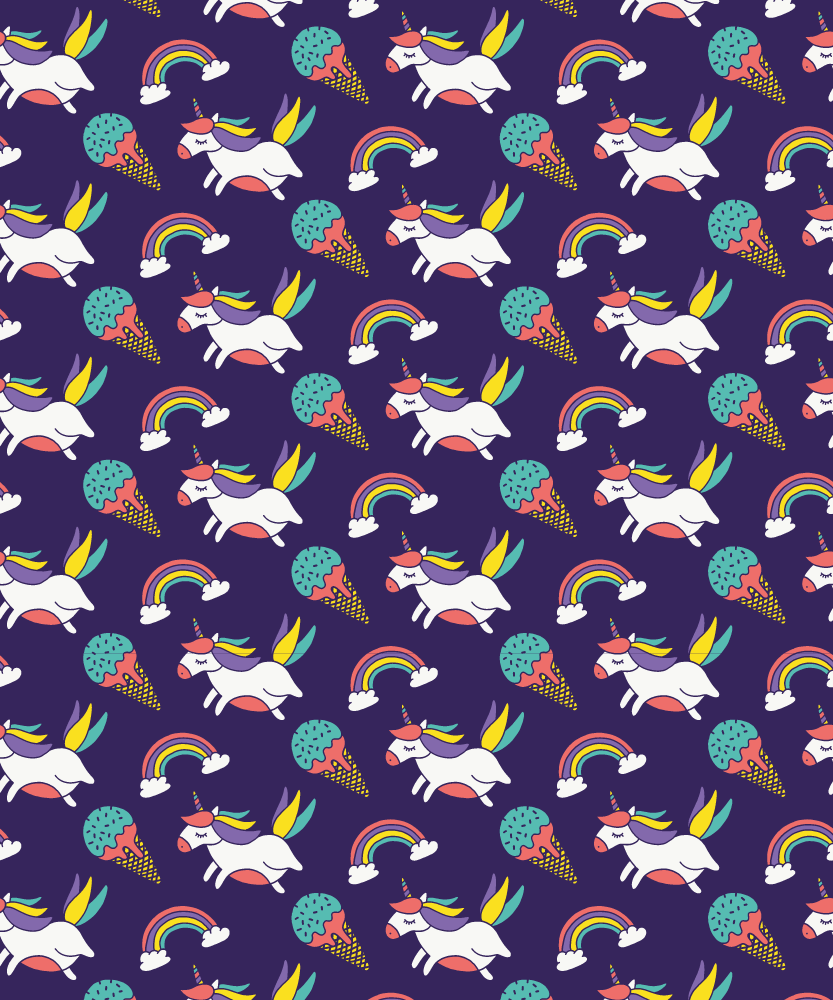 Vinyl teppich lila mit handgezeichnetem einhornmuster - TenStickers