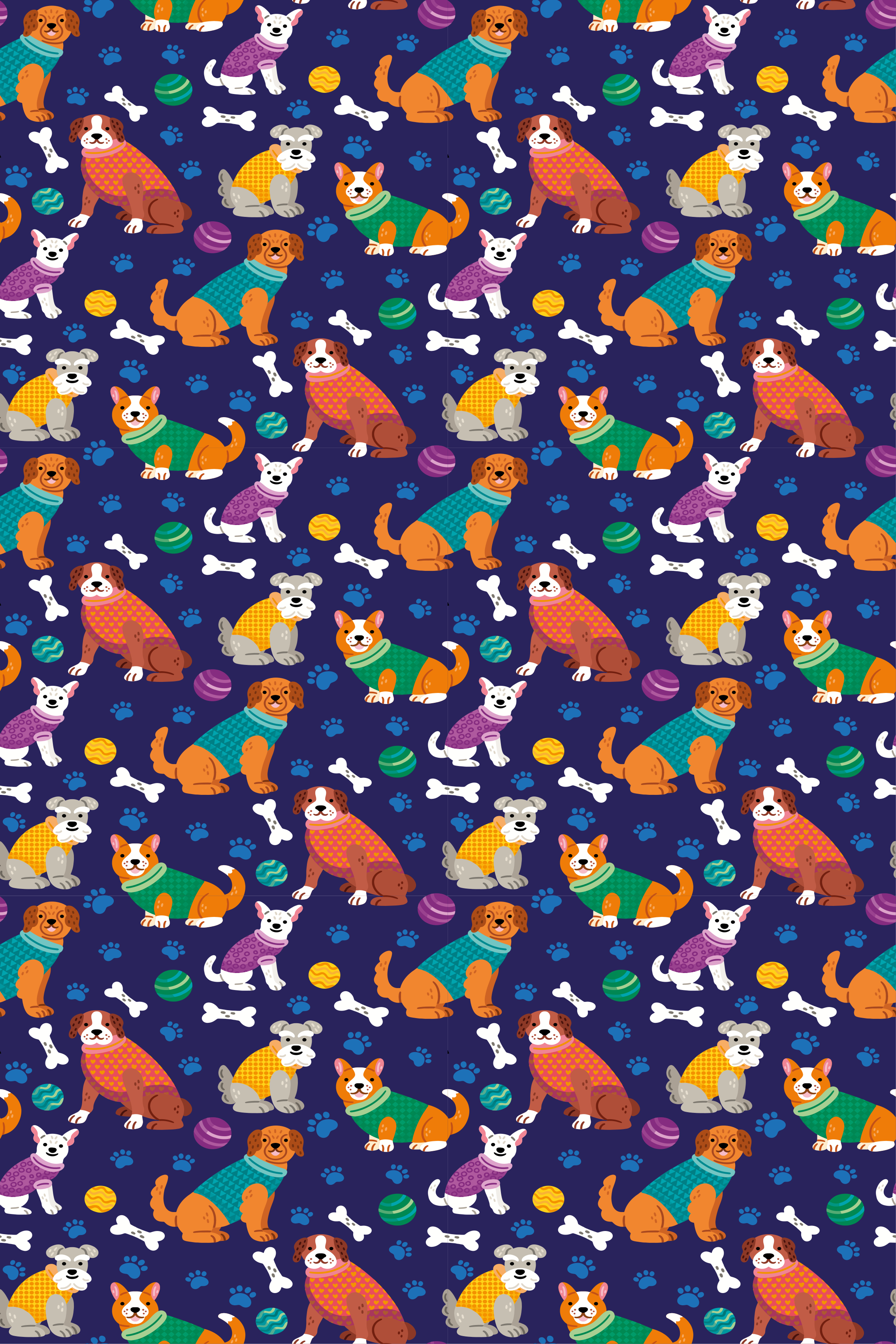 Vinyl teppich lila mit buntem hunde-muster - TenStickers