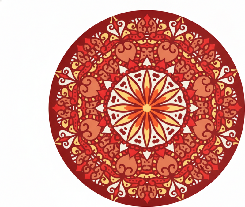 Vinyl teppich rot mit buntem mandala design - TenStickers