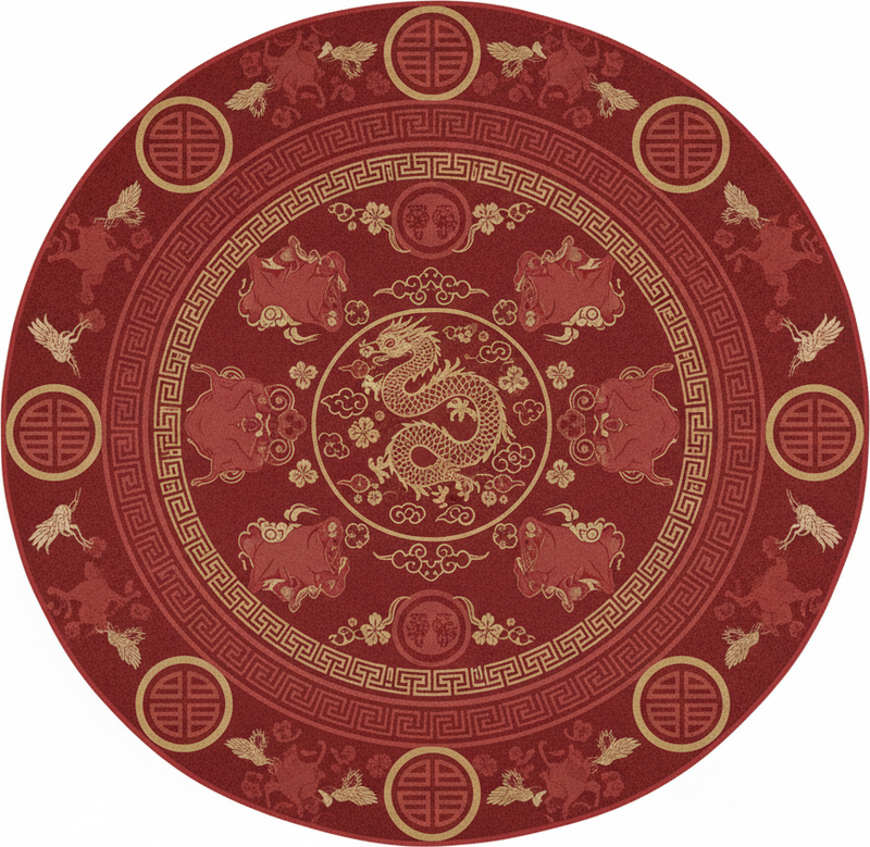 Vinyl teppich rot mit vintage muster im chinesischen stil - TenStickers