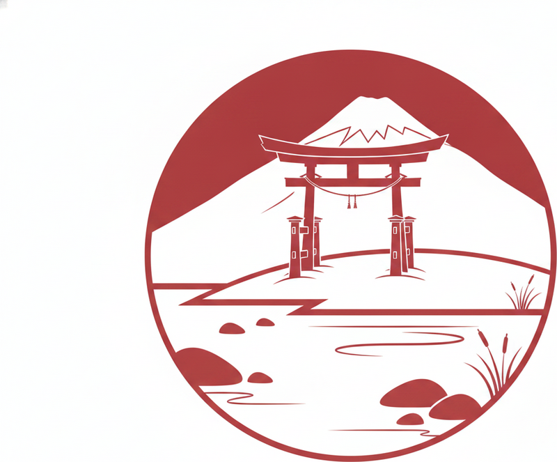 Vinyl teppich rot japanische landschaft mit see und bergen - TenStickers