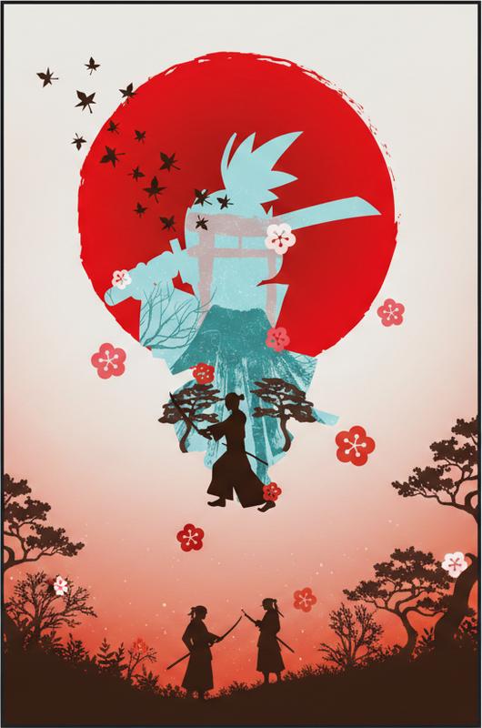 Roter vinyl teppich mit anime kämpfer sonnenuntergang - TenStickers