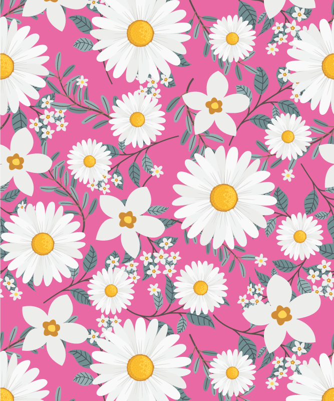 Vinyl teppich rosa mit pinkem hintergrund und gänseblümchen - TenStickers