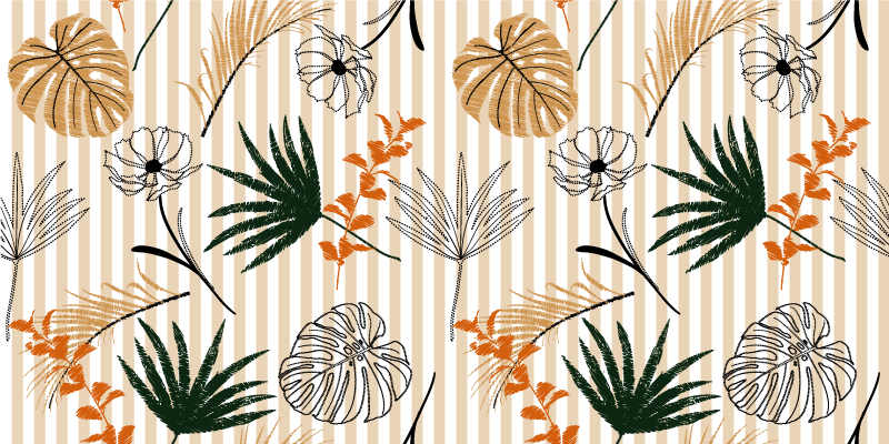 Vinylteppich gestreift mit Blumen und Pflanzen - TenStickers