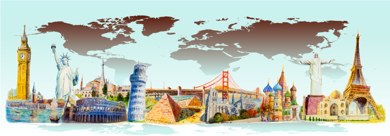 Vinyl teppich weltkarte bunte wahrzeichen collage - TenStickers