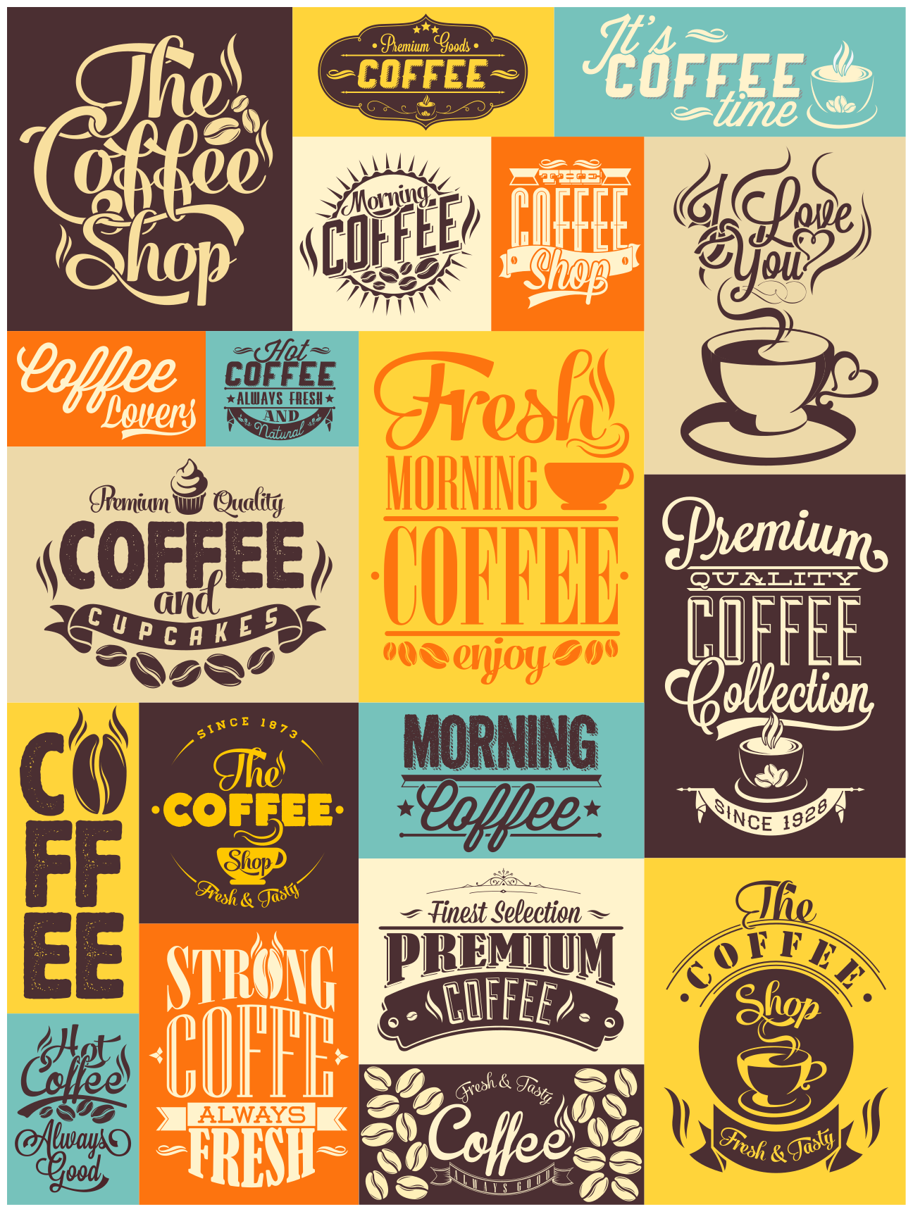 Vinyl Teppich Text kaffee-typografie-sammlung - TenStickers
