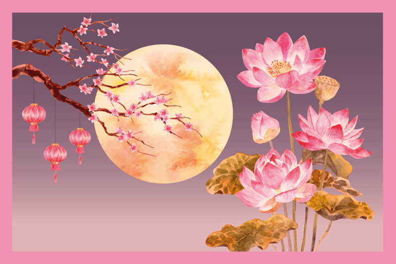 Vinylteppich Blumen Lotus nachtszene - TenStickers