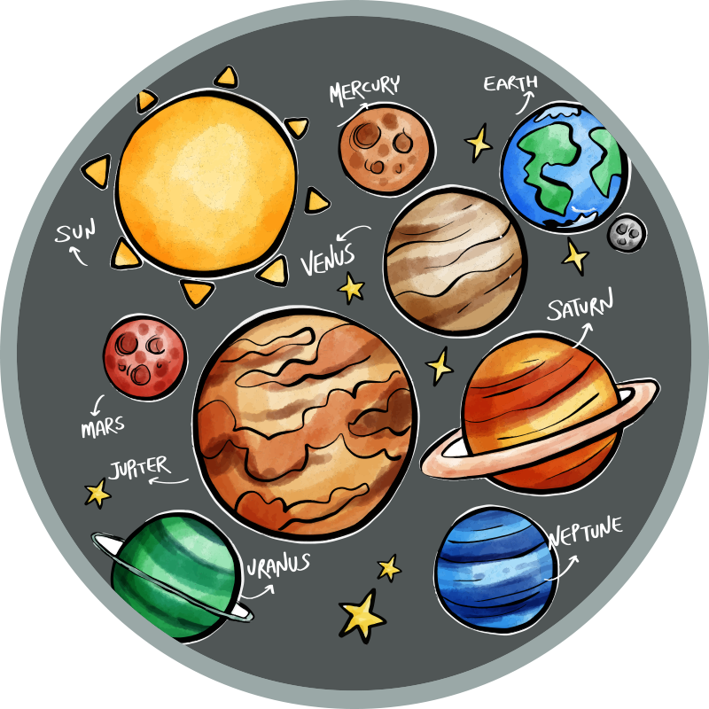 Vinylteppich kindlich Planeten und Namen - TenStickers