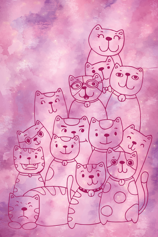 Vinyl Teppich kindlich verspieltes katzentreffen - TenStickers