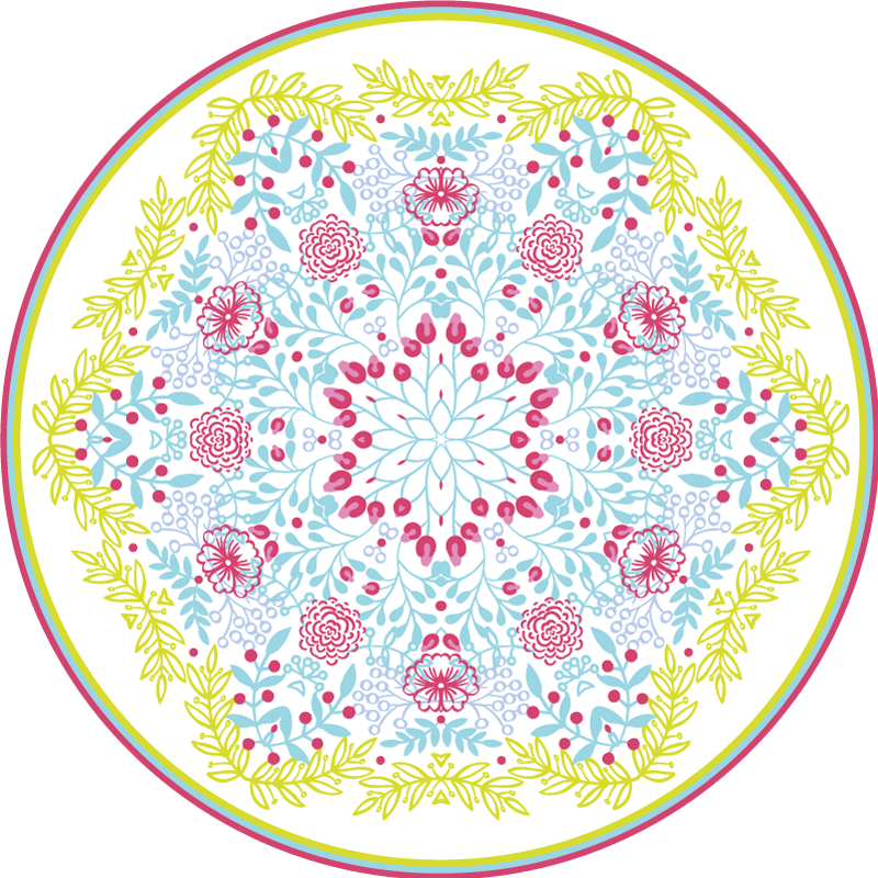 Vinyl Teppich Mandala botanisches blaues und rosa motiv - TenStickers