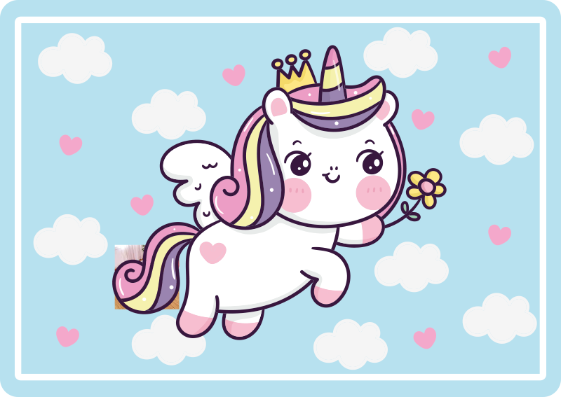 Vinylteppich Baby Baby einhorn auf regenbogen - TenStickers