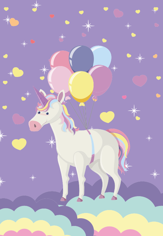 Vinylteppich Baby Einhorn mit herz ballon kinder vinyl teppich - TenStickers