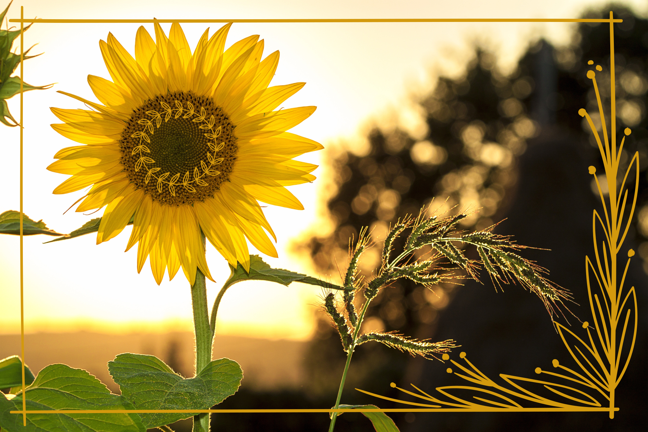 Vinylteppich Blumen Eine sonnenblume und ein feld - TenStickers