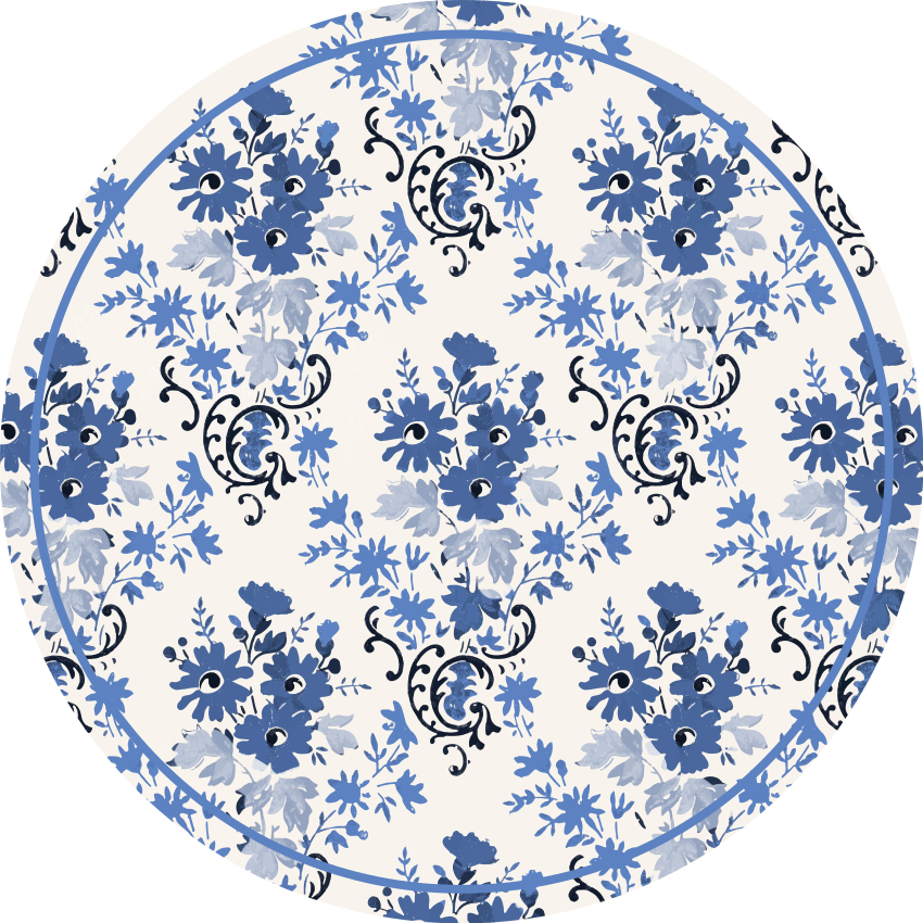 Vinyl Teppich rund blumenmuster in blau - TenStickers