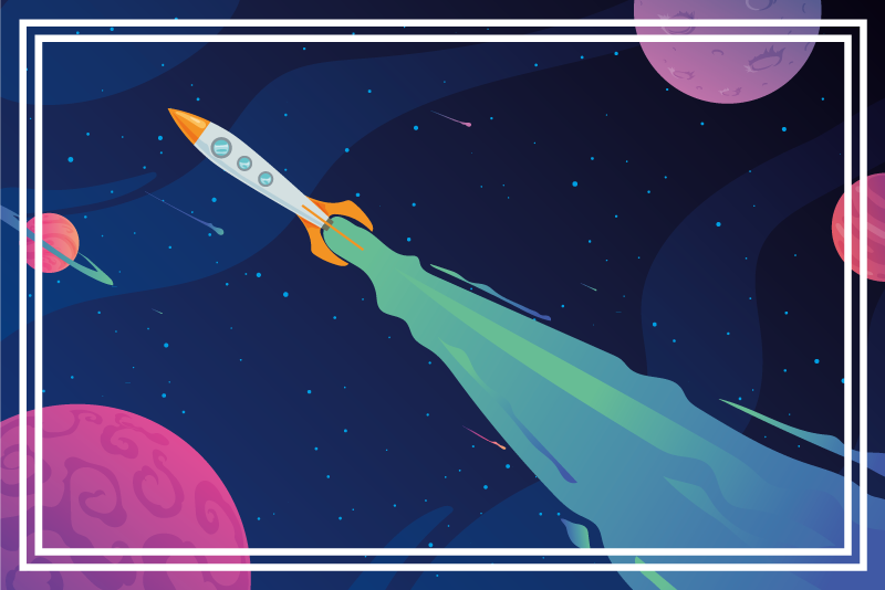 Vinylteppich Sterne Cartoon-raum mit rakete - TenStickers