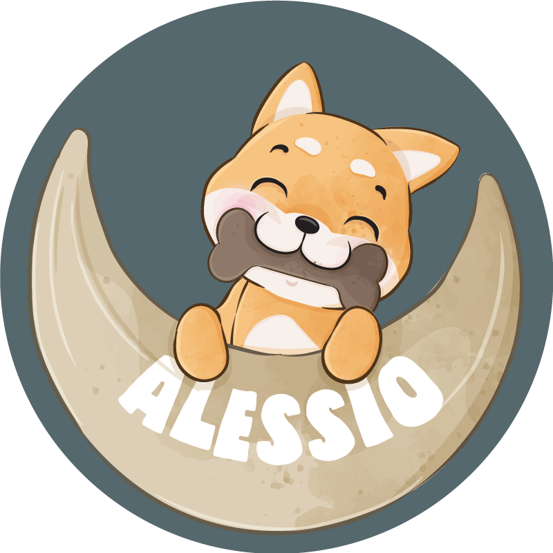 Vinyl Teppich kindlich welpe mit knochen und namen - TenStickers