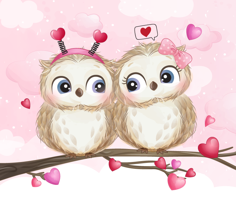 Vinyl Teppich Schlafzimmer süßes eulenpaar - TenStickers