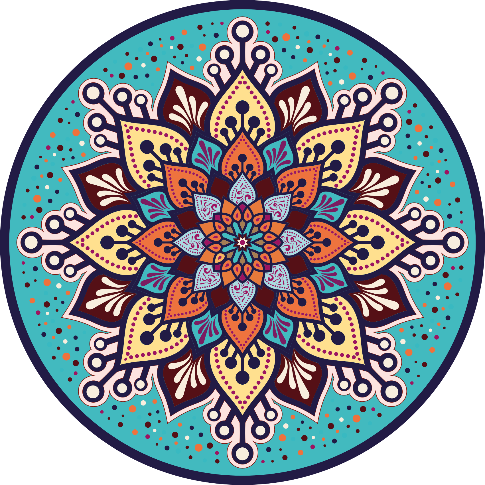 Vinyl teppich mandala bunte kunst im kreis - TenStickers