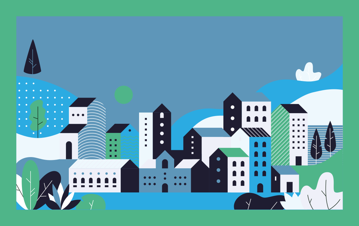 Vinyl Teppich kindlich blaue stadtlandschaft - TenStickers