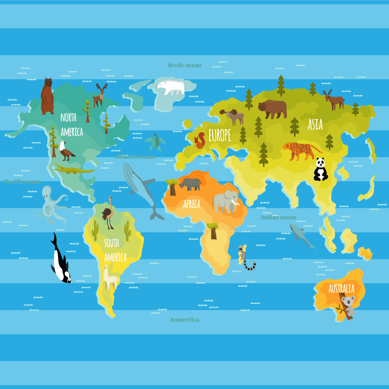 Vinyl Teppich Weltkarte blau gestreifte karte - TenStickers