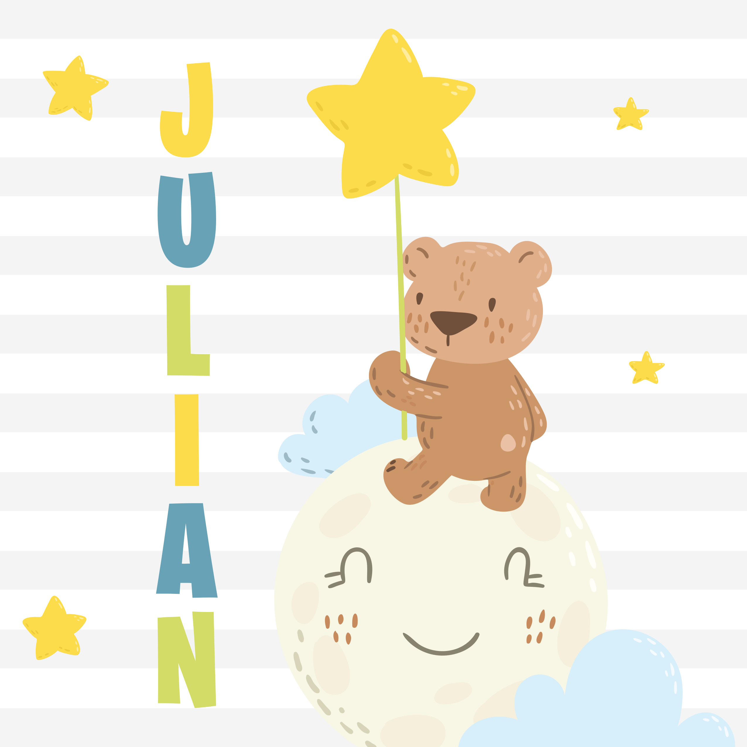 Vinyl Teppich mit Namen bär mit stern - TenStickers