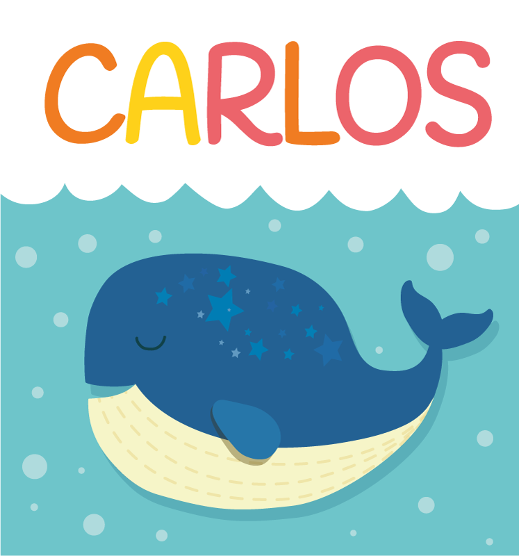 Vinyl teppich mit namen verspielte wal-szene - TenStickers