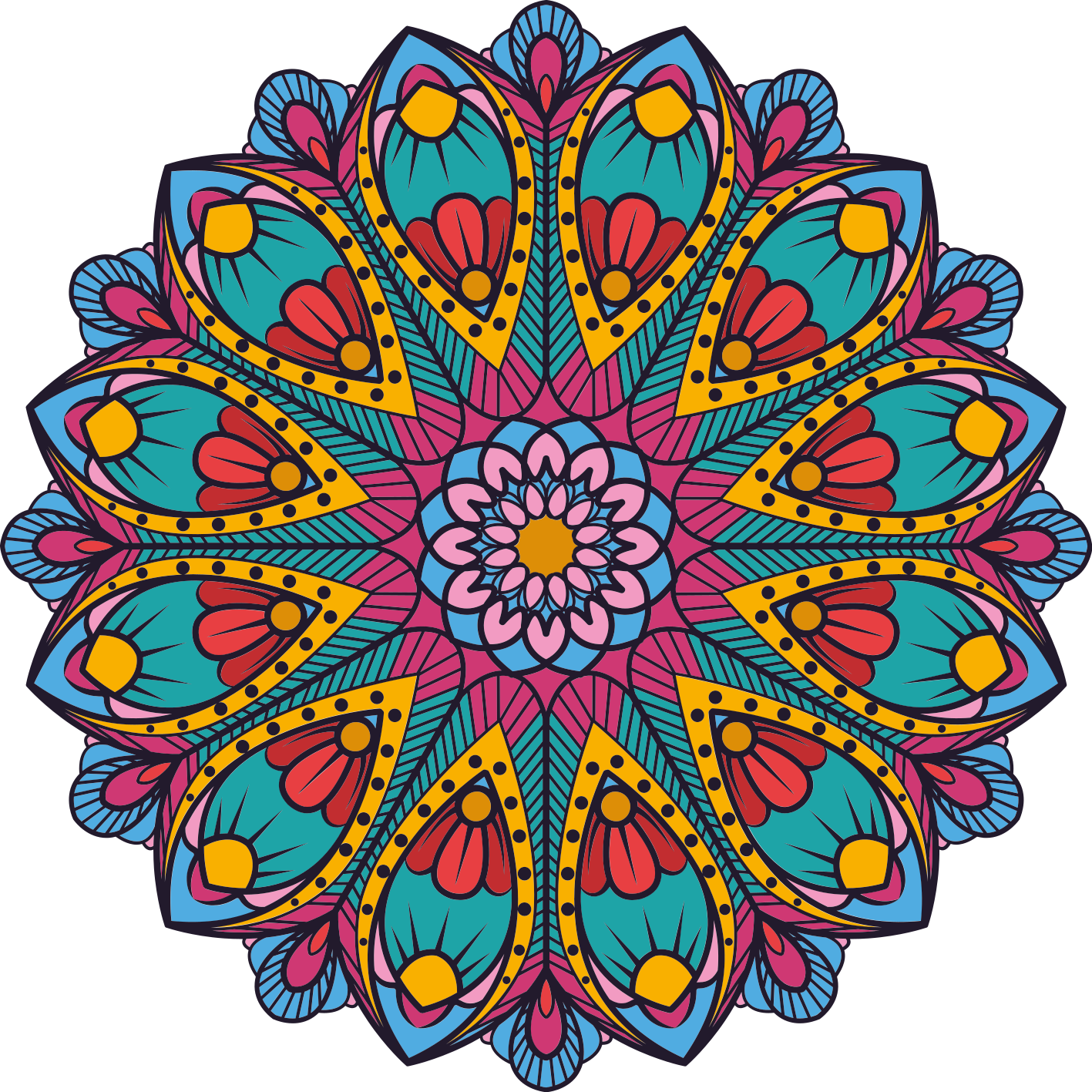 Vinyl Teppich Mandala bunte blumenillustration - TenStickers