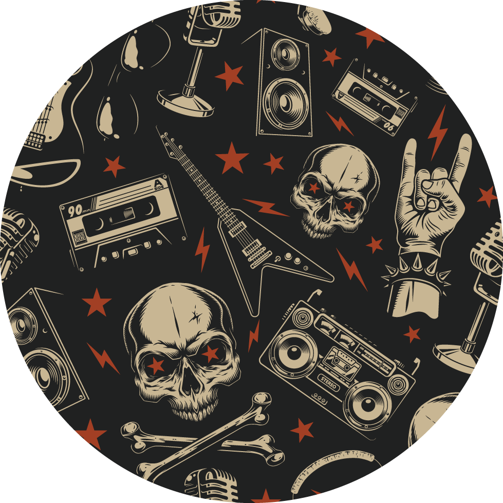 Vinyl Teppich rund Grunge musikalisches Muster mit totenköpfen - TenStickers