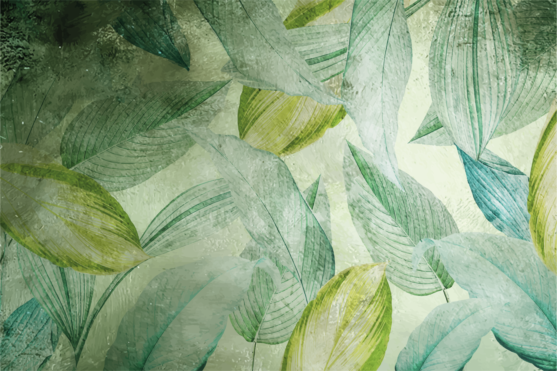 Vinylteppich Blumen Grüne blätter tropisches mischmuster - TenStickers