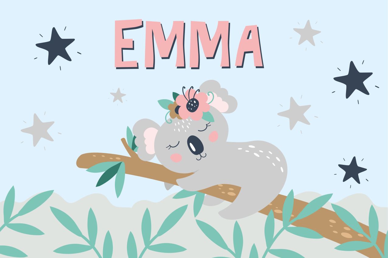 Vinylteppich Baby Süßer koala für mädchen mit Namen - TenStickers