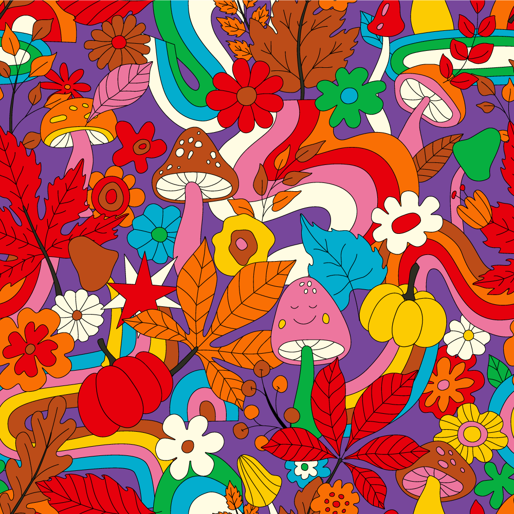Vinylteppich Blumen Flower power retro-muster - TenStickers
