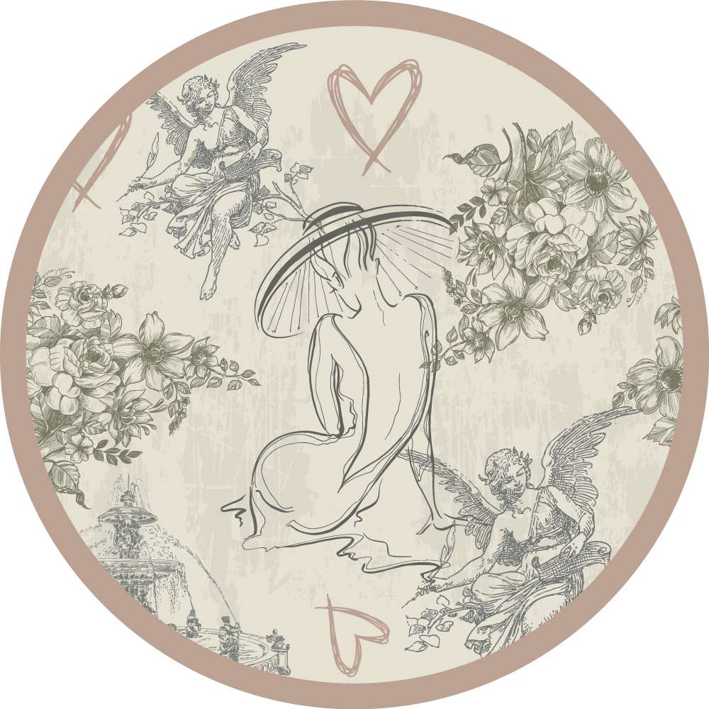 Vinyl Teppich Vintage kreisförmiges Engelblumenmotiv - TenStickers