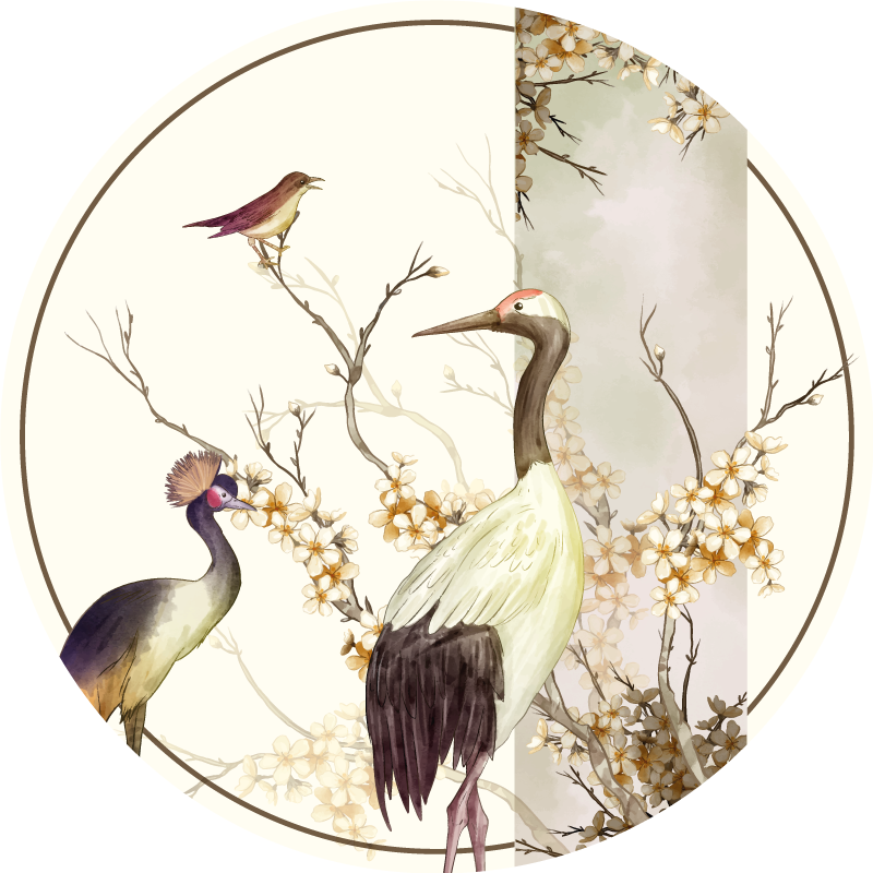Vinylteppich Tiere Zweige und vögel chinoiserie - TenStickers