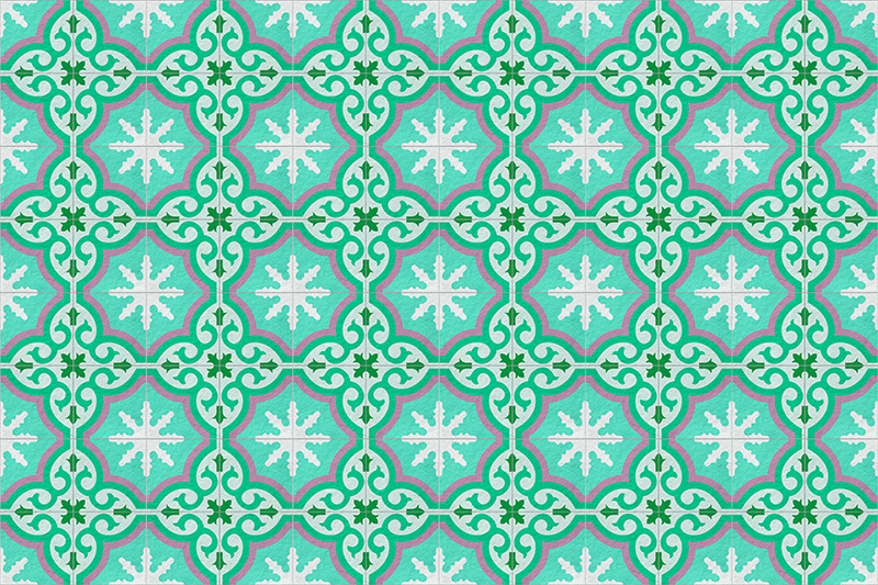 Vinylteppich Retro grüne hydraulische Fliesen - TenStickers