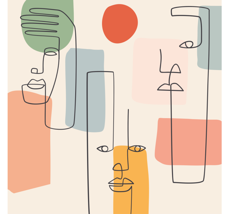 Tapete geometrisch minimalistische wandkunst mit gesichtern - TenStickers