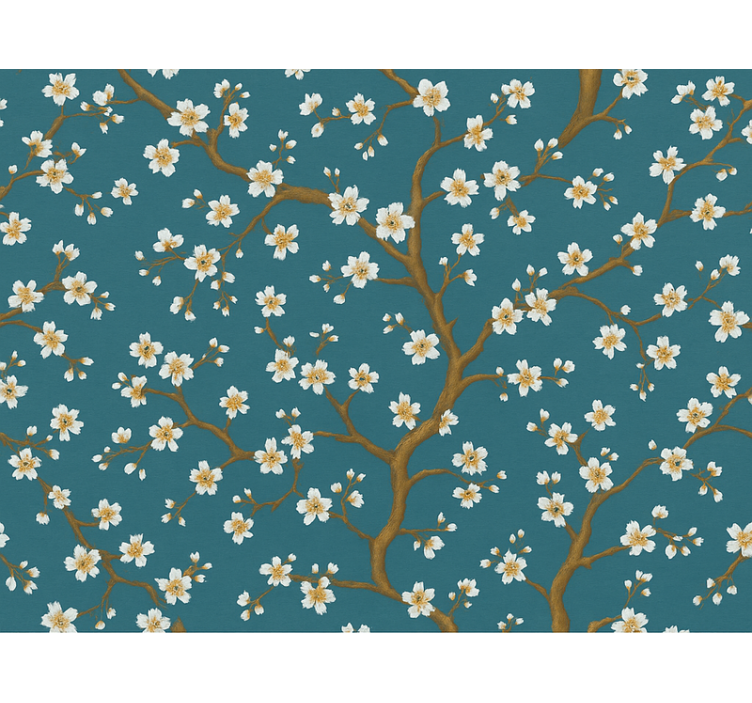 Blumentapete goldene blüte teal - TenStickers