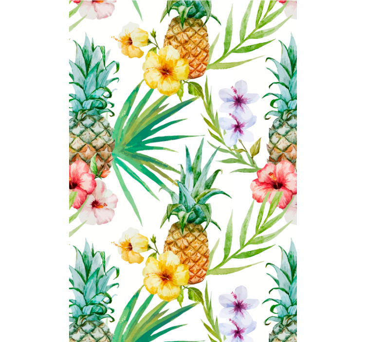 Blumentapete mit bemalten ananasmotiven - TenStickers