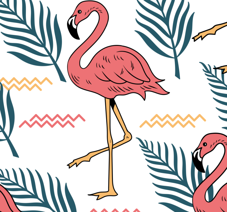 Tropische Blätter mit Flamingos Tier Tapete - TenStickers