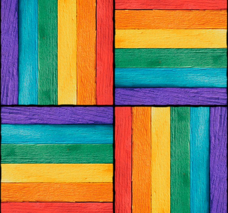 Tapete Wohnzimmer Holz in Regenbogenfarben - TenStickers