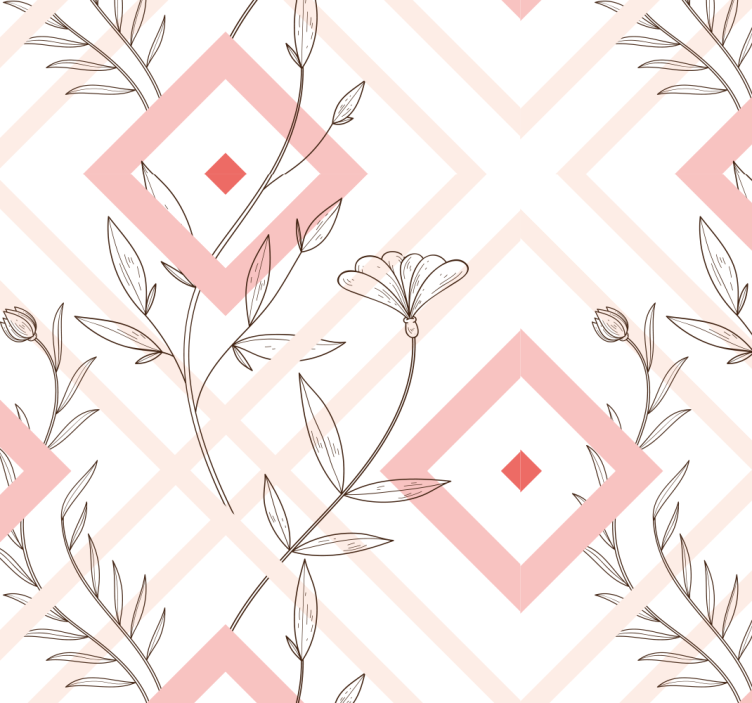 Tapete Wohnzimmer florale rautenformen - TenStickers